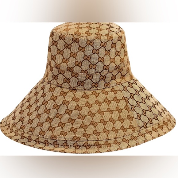 Gucci GG Monogram Bucket Hat Wide Large Brim Beige Tan Jacquard Canvas Denim - Picture 1 of 12